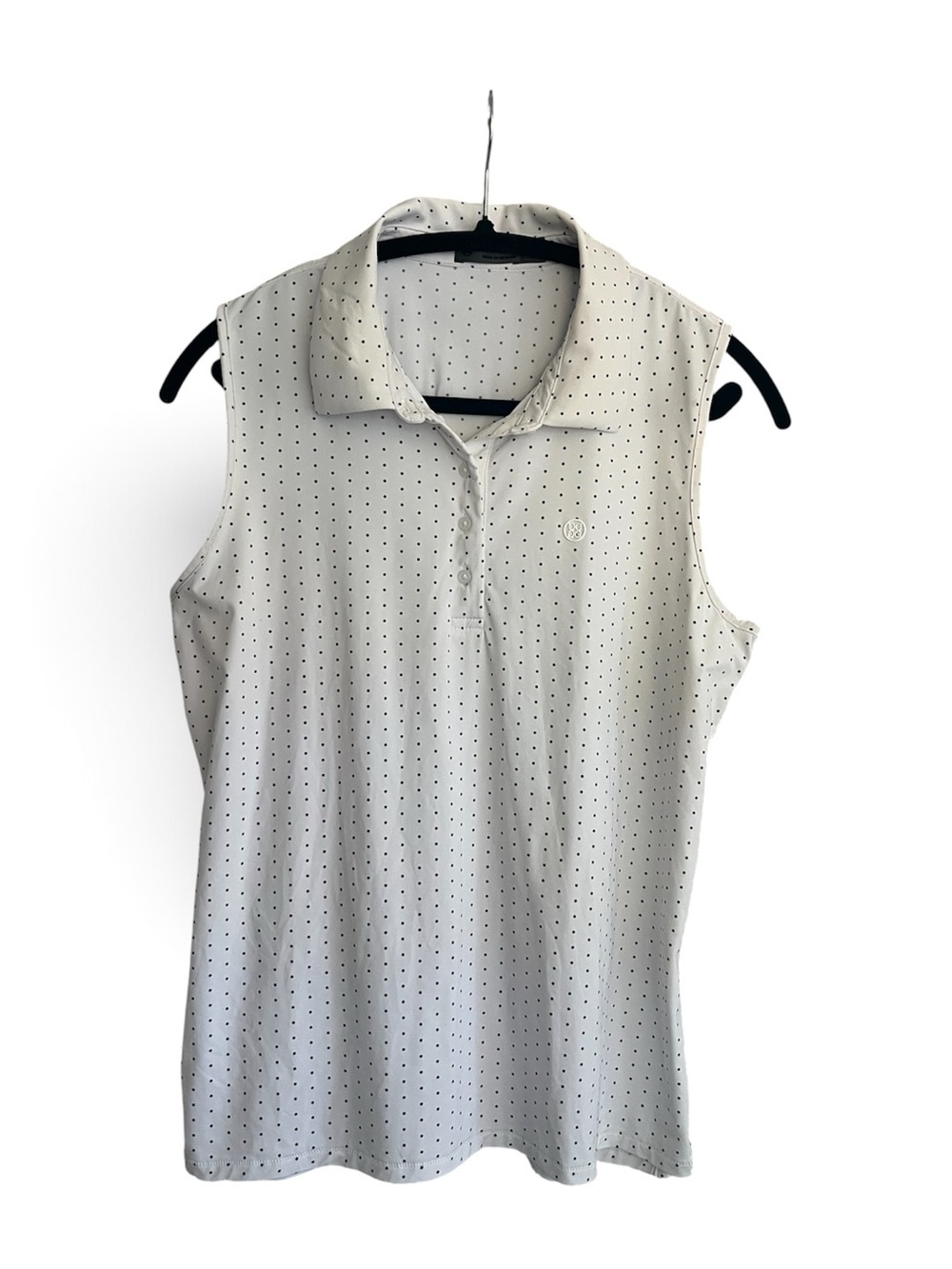 G/FORE Sleeveless Collared White With Black Polka Dot Womens Golf Tank Polo Top